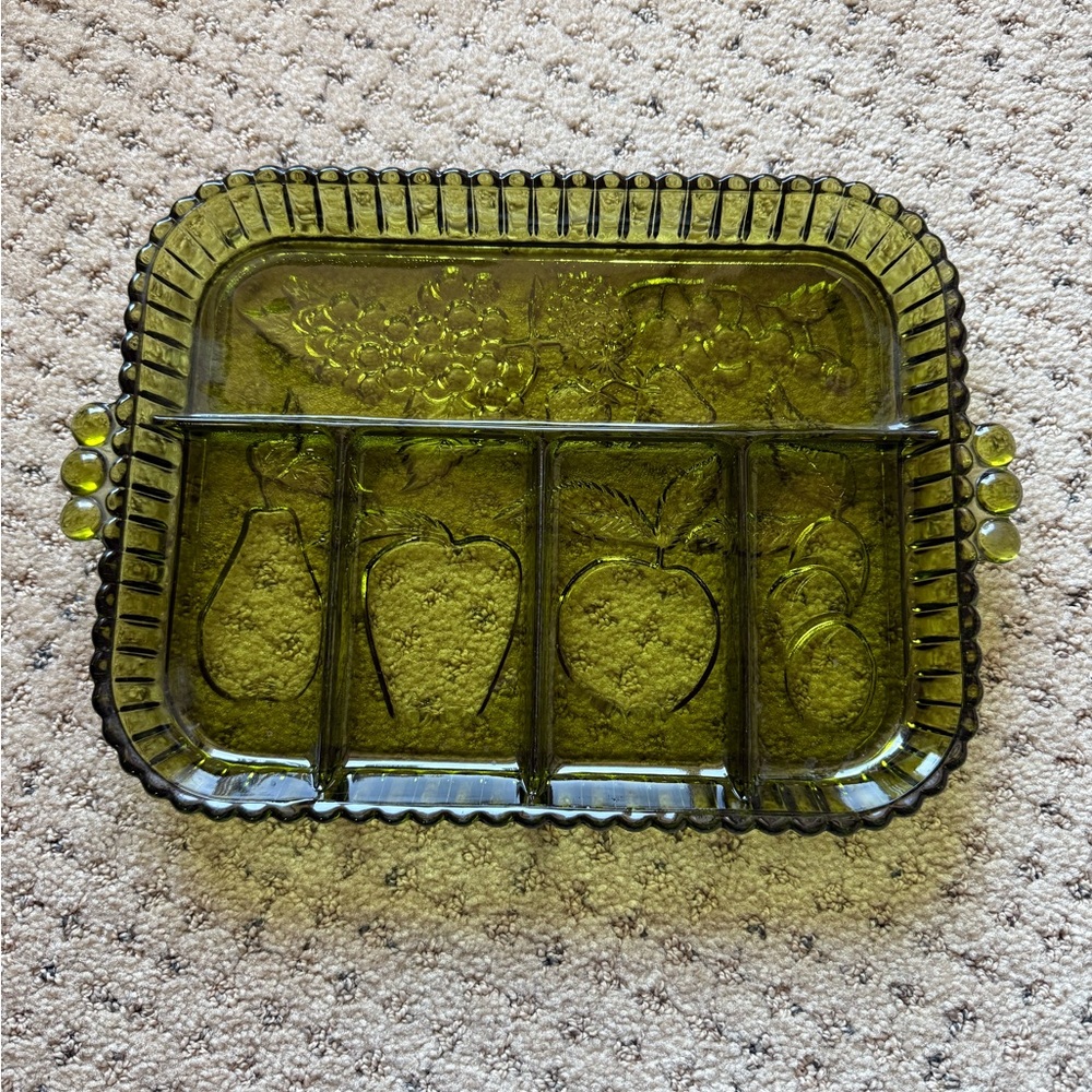 Vintage Indiana Glass Green Fruit Glass Tray